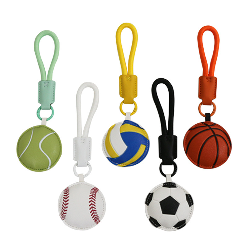 New Creative Basketball Rugby Badminton Football Leather Keychain Pendant Pendant Small Gift Cross-Border Wholesale
