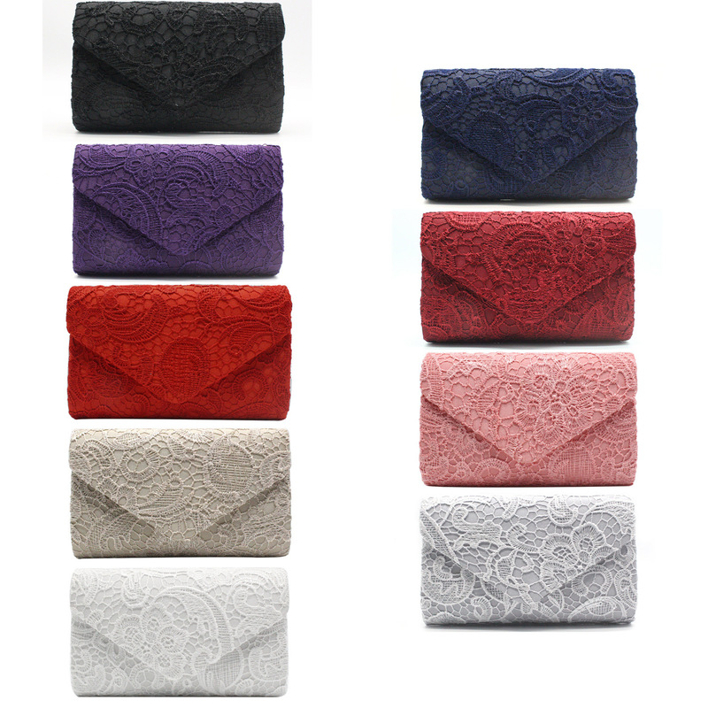 In-Stock Factory Direct Supply One-Piece Drop Shipping Makeup Lace Silk Satin V-Cover Evening Bag with Lid Clutch