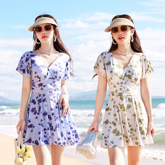 Women's Summer New One-Piece Dress-Style Swimsuit, Korean Style, Fresh Floral Print, Alluring and Slimming Design, Perfect for Hot Spring Bathing and Swimming—Wholesale