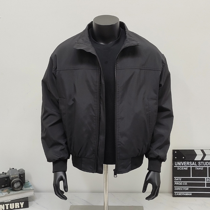 Retro Baseball Jacket With Stand-up Collar And Inner Pockets_voghion.com