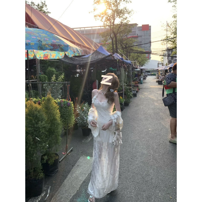 Летний новый французский темперамент чистый сладкий и пряный ветер кружевное платье подтяжка тонкая супер фея юбка