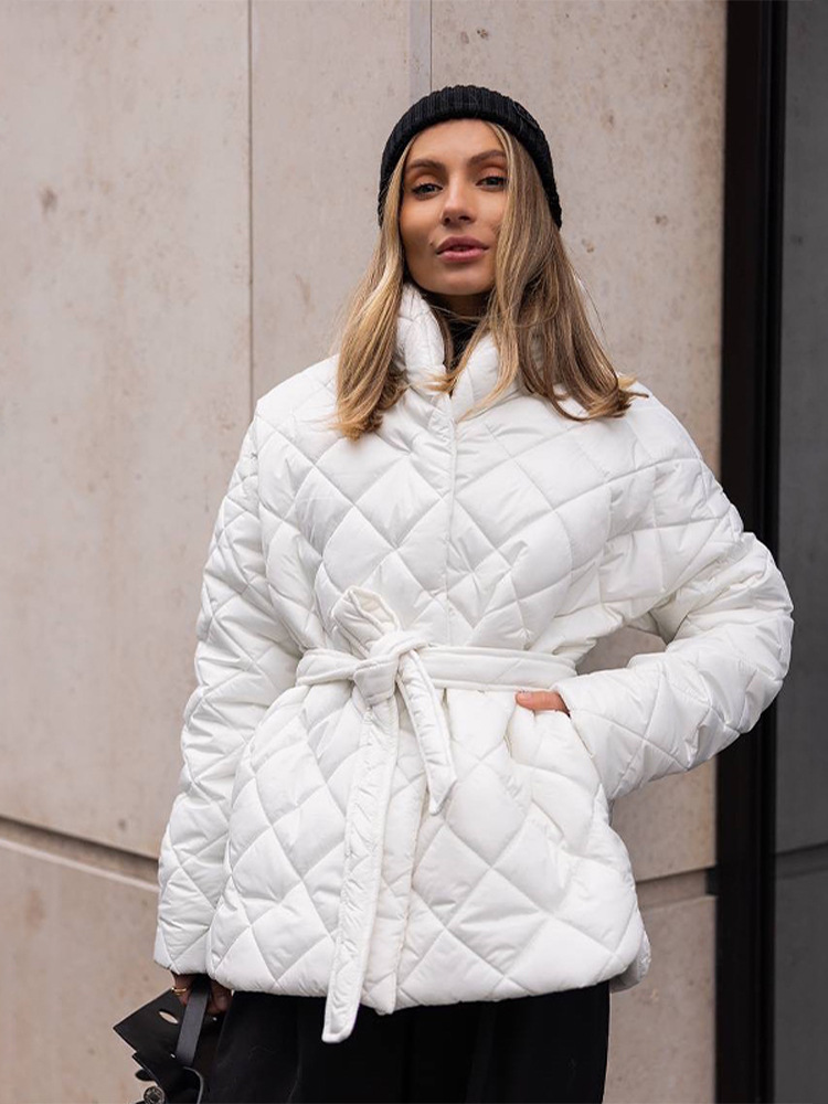 Temperamento de moda sensación de diseño de color sólido correa de algodón cuadrado diamante chaqueta mujer 2025 otoño y invierno nuevo estilo transfronterizo europeo y americano image 7