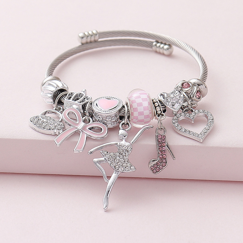 Dulce cool princesa viento rosa colgante mariposa ligero de tacones altos de diamante de ballet amor DIY brazalete abierto al por mayor