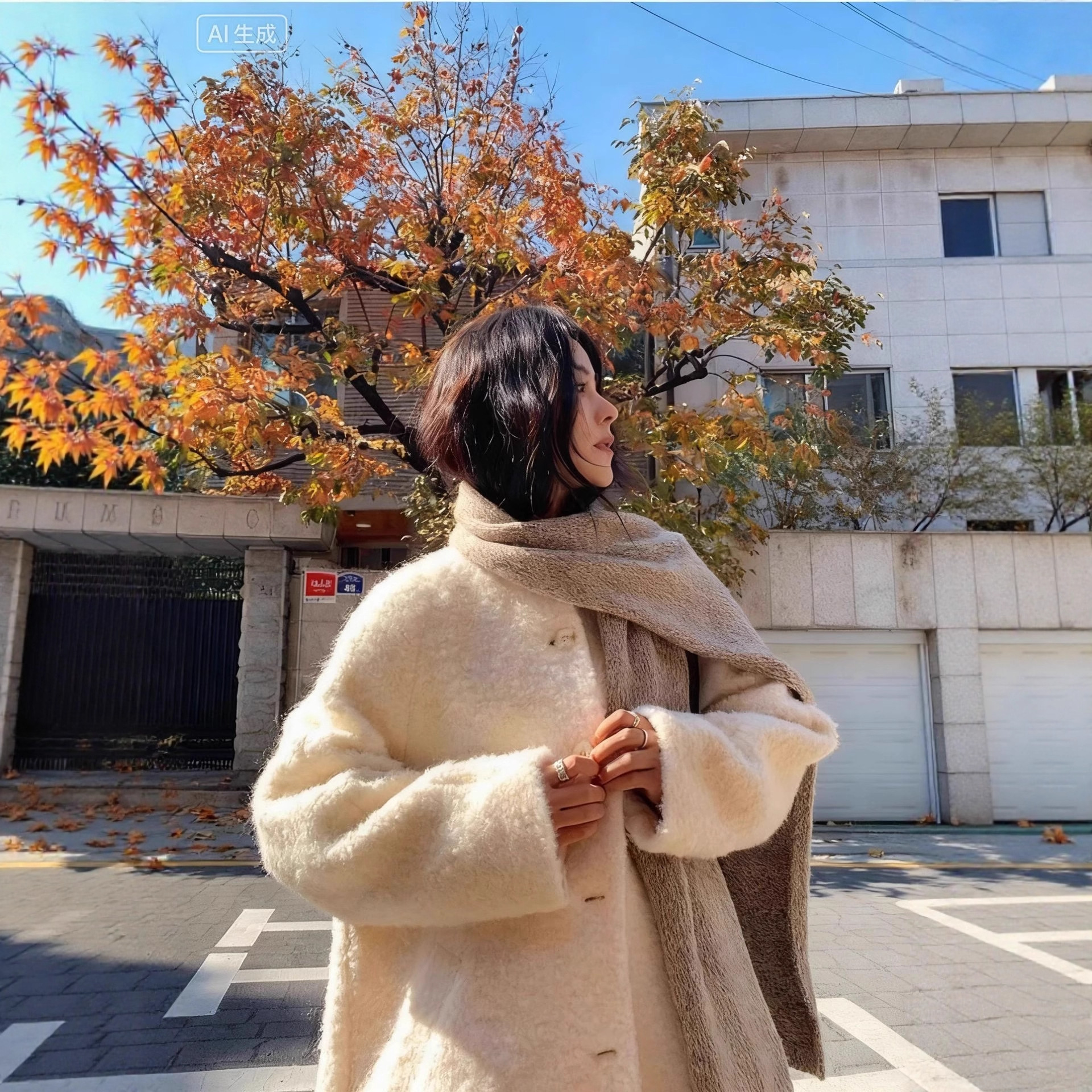 6193秋冬羊驼圈圈呢大衣圆领A字版型慵懒风百搭小个子毛呢外套女