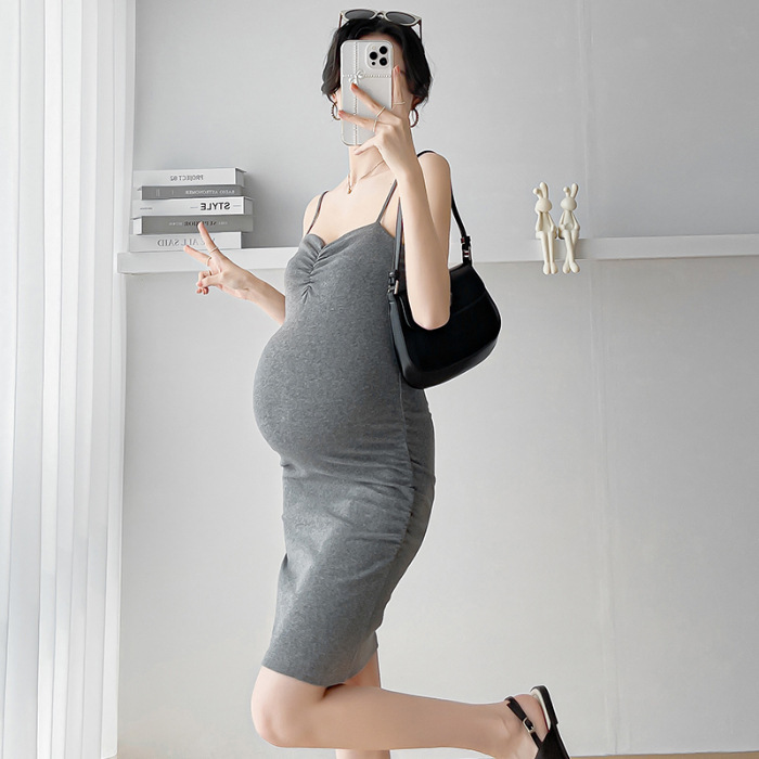 2023妊婦の夏の新型綿のセクシーな包みの尻のガーターのしわのワンピース + ストライプの日よけのシャツの潮|undefined