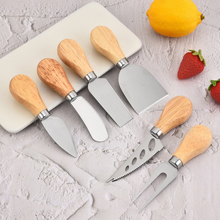 Stainless steel cheese knife kitchen cheese knife six-piece set wooden handle cheese knife suit butter knife kitchen gadget