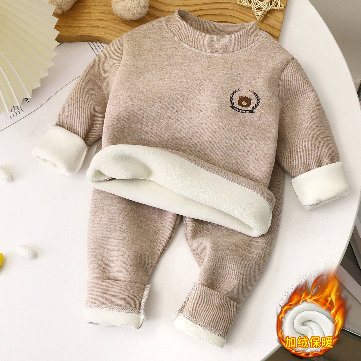 Invierno de nuevo bebé con camelón engrosado ropa interior de niños niñas chaqueta de otoño pantalones de otoño ropa infantil