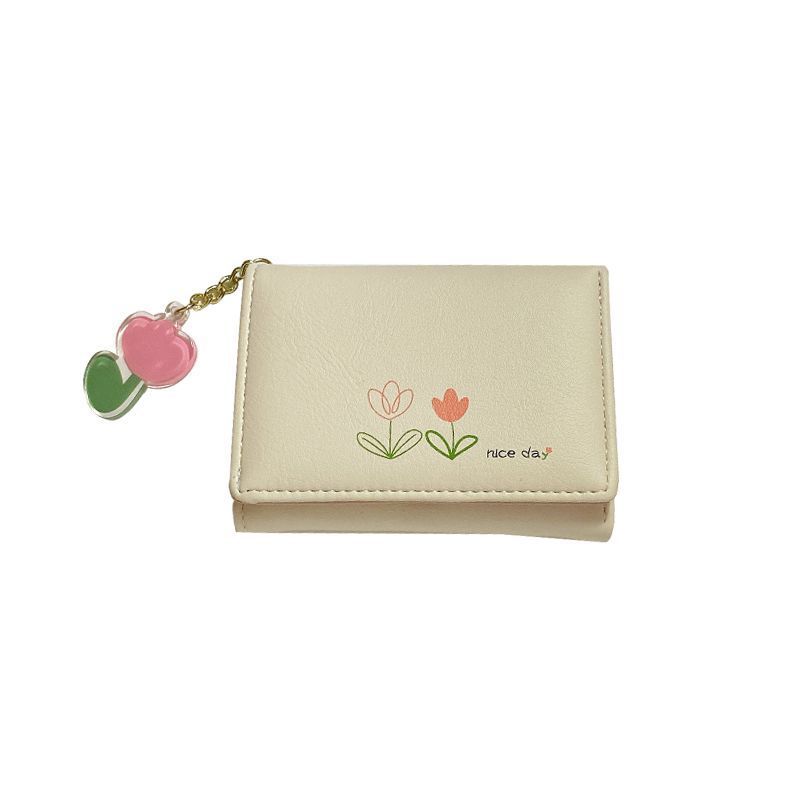 Monedero pequeño Tulip~ins, estilo retro simple, monedero compacto y exquisito para mujer, monedero para estudiantes, fresco y dulce