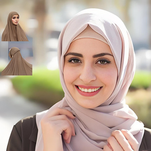 Middle East Hot-Selling Popular Scarf and Hat All-In-One Lazy Gauze Scarf Solid Color Mercerized Cotton Women's Headscarf Convenient Set