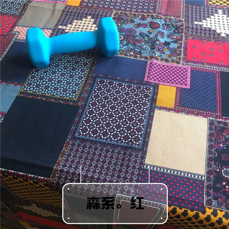 中棉麻蓝色印花布料青花瓷白底仿蜡染桌布服装装饰布料|undefined