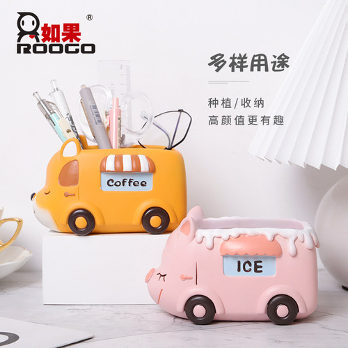 Animal camping car succulent flower pot creative personality office desktop decoration potted plant pot ornaments