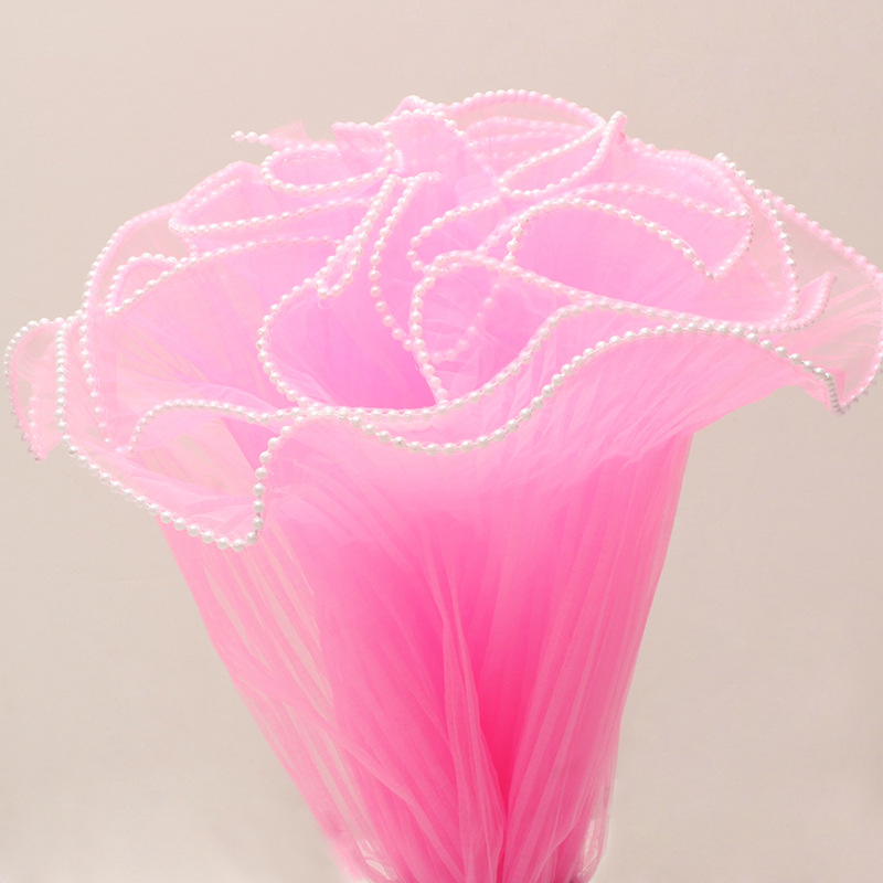 Perla aerosol hilo flor bolsa de embalaje flor hilo ramo material Rosa malla flor tienda material onda hilo al por mayor