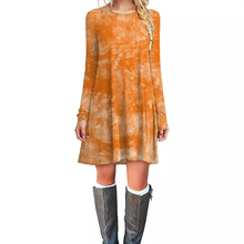 欧美风女装2024夏季新款连衣裙纯色简约圆领长袖时尚WQ29