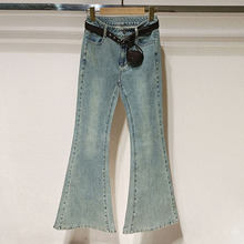 1件起批2025秋女装 XRJ5K01C高腰微喇复质显瘦水洗牛仔裤S250730