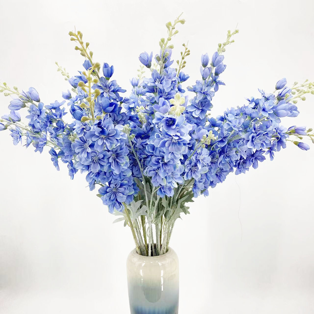 시뮬레이션 잠금 Delphinium 긴 지점 바닥 시뮬레이션 꽃 웨딩 장식 가짜 꽃 홈 꽃 장식품 사진 소품