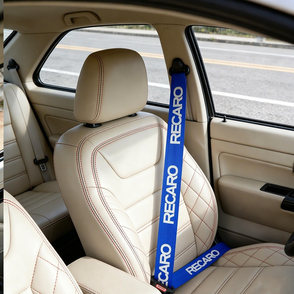 JDM universal car seat belts with logos, high-quality nylon seat belts, suitable for most cars, and available for drop shipping