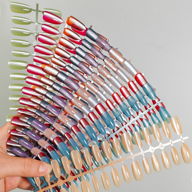 Factory Direct Sales Mid-Length Oval Solid Color Cat Eye Wearable Manicure Simple Multi-Color Pre-Made Fake Nails Wholesale