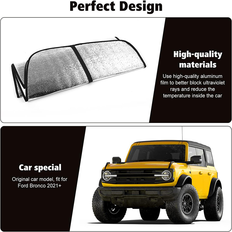 Black and silver sunshade for 2123 Ford Bronco, front windshield sunshade, sun protection car sunshade