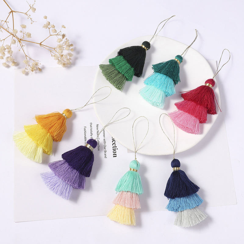 DIY handmade cotton thread gold rope three-layer tassel clothing accessories Dragon Boat Festival bouquet bamboo basket tassel pendant tassel DIY handmade cotton thread gold rope three-layer tassel clothing accessories Dragon Boat Festival bouquet bamboo basket tassel pendant tassel