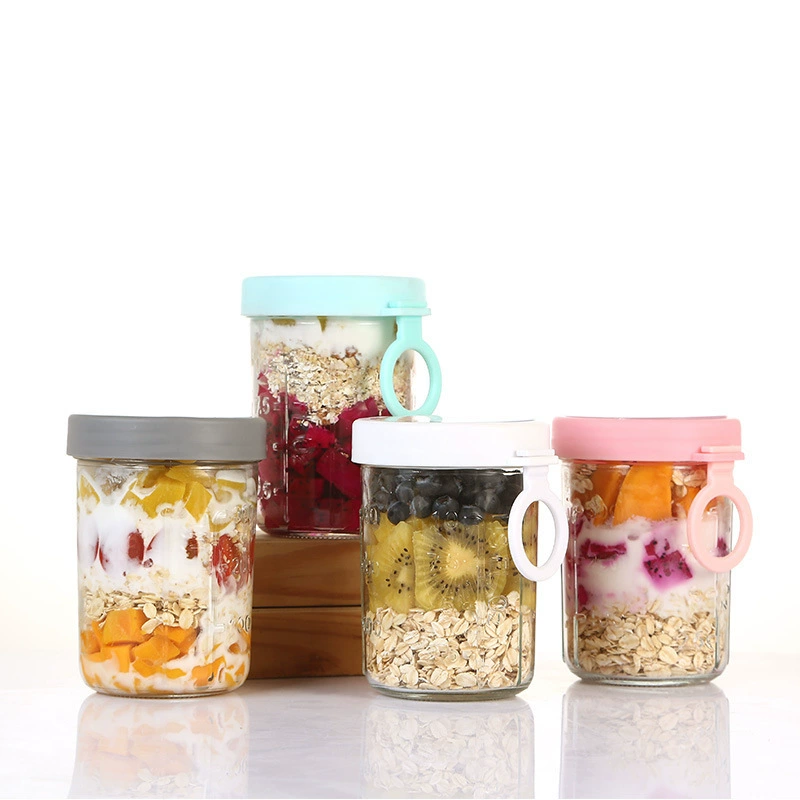 Spoon overnight oatmeal cup yogurt cup portable takeaway smoothie cup breakfast cup glass salad can with scale