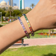 欧美外贸新款彩虹锆石网球链手链时尚轻奢高级感女式手链现货批发