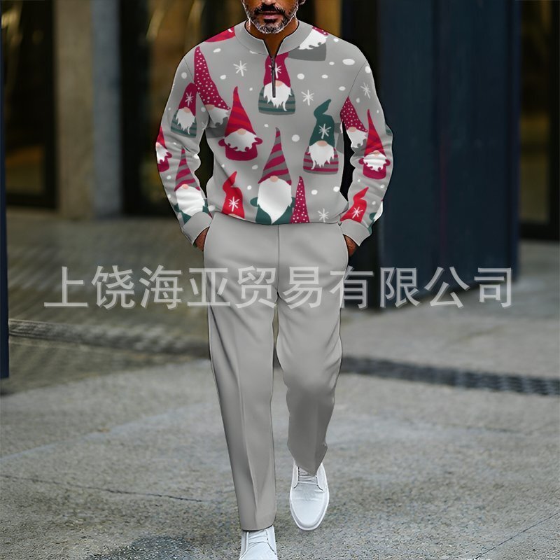2025欧美跨境外贸秋冬热卖新款男士圣诞节数码打印套装男卫衣两件|undefined