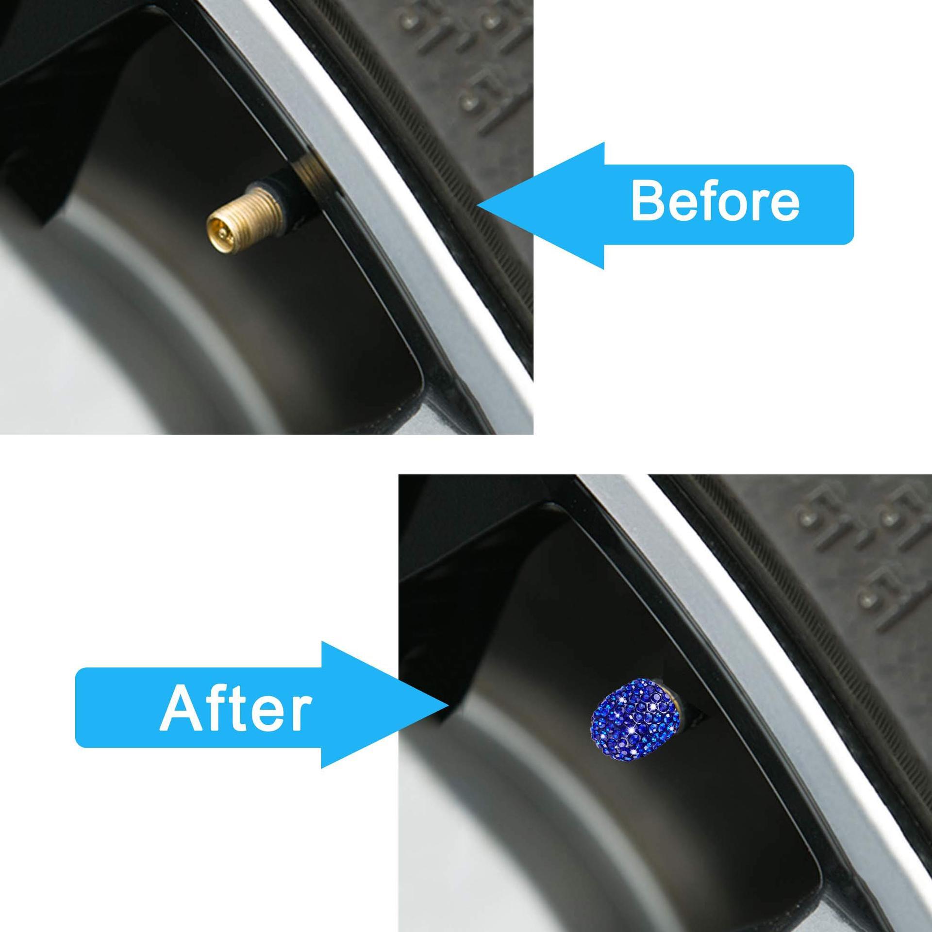 Car Tire Valve Caps with Rhinestones, Ceramic Full Diamond Valve Core Covers for Cars, Diamond Tire Caps for Women