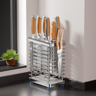 304 Stainless Steel Kitchen Knife Holder Kitchen Knife Holder Drain Rack Countertop Storage Rack Knife Storage Rack Mildew-Proof and Ventilated
