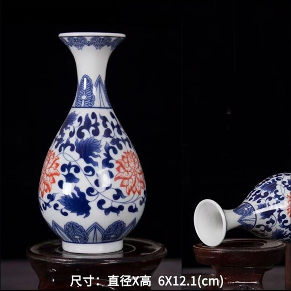 Flores de porcelana azul, vasos de flores de cerámica de lujo ligero, flores de alto nivel, decoración de mesa de comedor de estilo nuevo chino