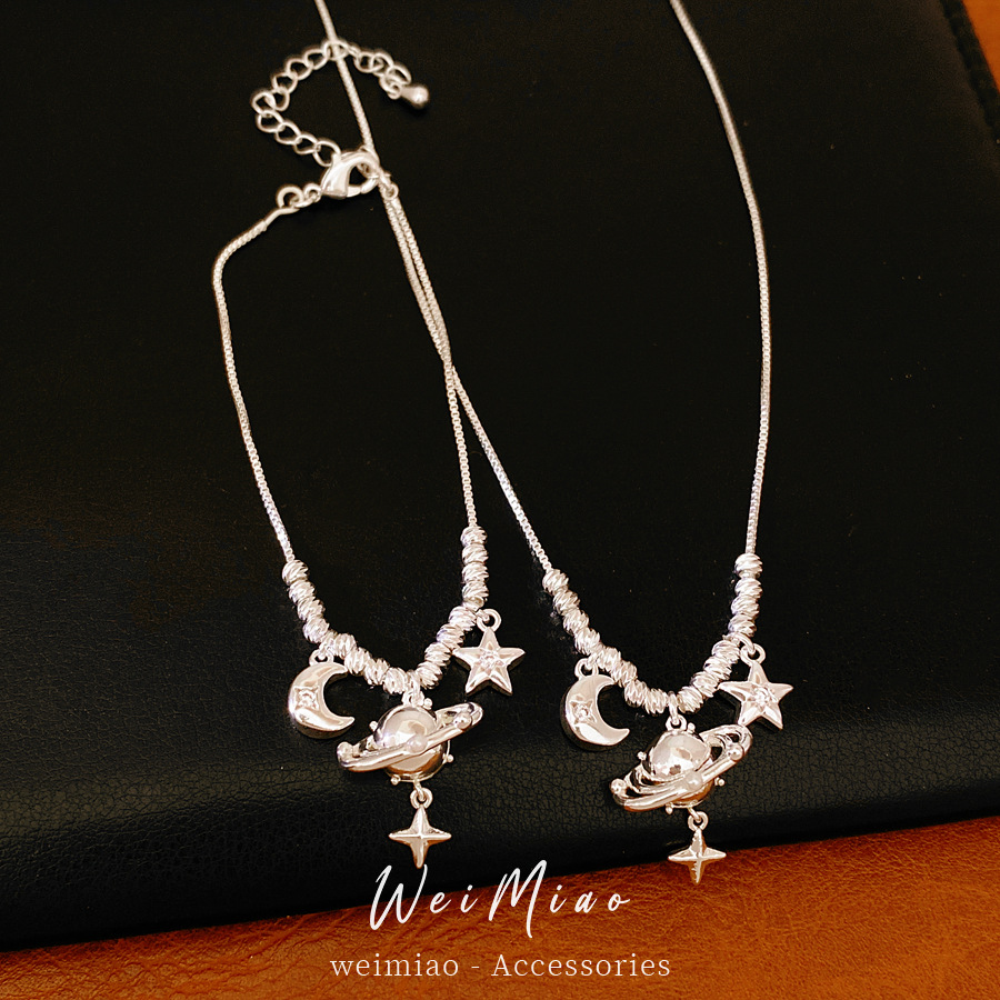 Piedra de roca, luna, estrellas, collares de Saturno, lujo ligero, nicho, moda diaria, conjunto de joyas al por mayor image 1