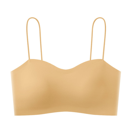 Seamless underwear for women, tube top, spaghetti straps, no rims, small chest push-up, glossy one-line bra, beautiful back bra