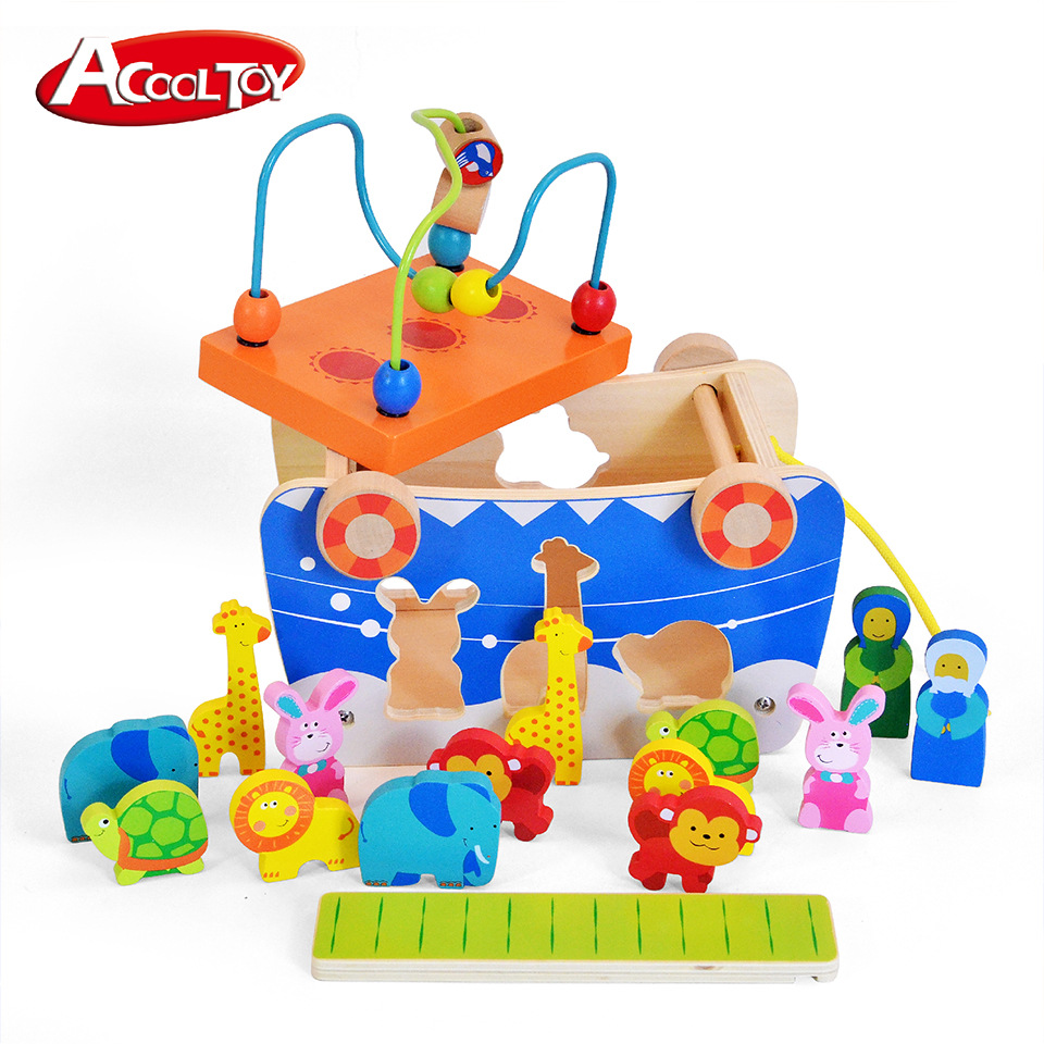Niños de 1 a 3 años Educación temprana Rompecabezas Arca de Noé Juguetes de madera multifuncional para niños pequeños Juguetes de regalo navideños