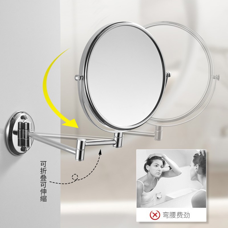 Metal Wall-hanging Makeup and Beauty Mirror, Bathroom Folding Dual-Sided Small Round Mirror for Hotel Bathroom, Enlarged Vanity Mirror