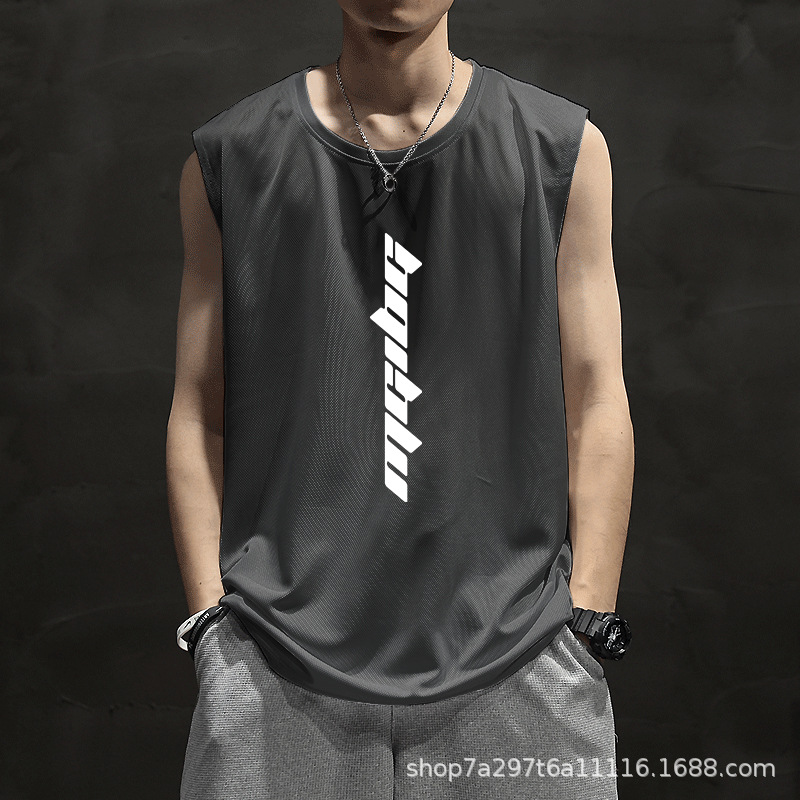 Sports Mesh Ice Silk Quick-drying Men's Sleeveless Waistcoat Loose Clothes Sweat Absorbing T-shirt Fashion Brand Casual Fitness Vest