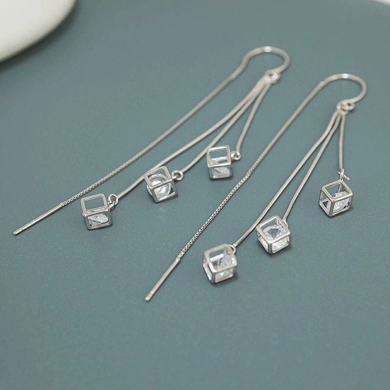 Серебряный браслет, модные серьги, корейский стиль