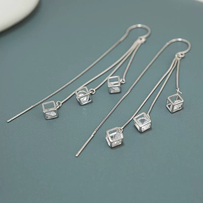 Серебряный браслет, модные серьги, корейский стиль