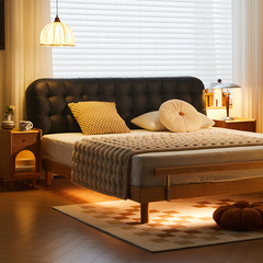 Solid Wood Upholstered Bed Cherry Wood Master Bedroom Small Living Room Cream Style 1.5m 1.8m Vintage Leather Double Bed