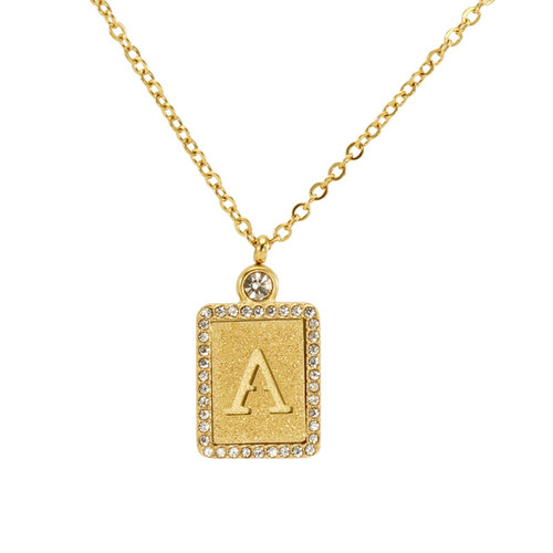 European and American INS style titanium steel sand-pressed hollow 26 English letter pendant 18K stainless steel diamond letter necklace for women