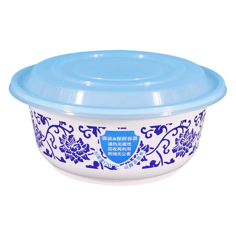 Fengyuan caja de almuerzo desechable redonda con tapa de gran capacidad Red Tazón de embalaje Tazón creativo azul y blanco tazón caja de almuerzo para llevar