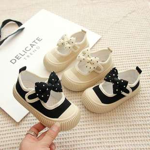 Baby Shoes Spring & Fall Girls' Bow Velcro Canvas Shoes Kindergarten Indoor Shoes Cute Toddler Shoes