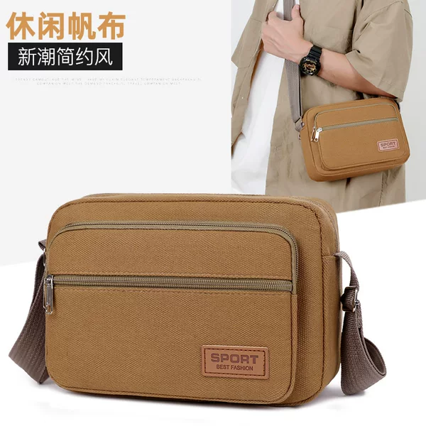 Cross-Border Men's Bag, Business Commuter Shoulder Bag, Lightweight Solid Color Simple Design with Printed Logo, Multi-Layer Solid Color Crossbody Bag for Men