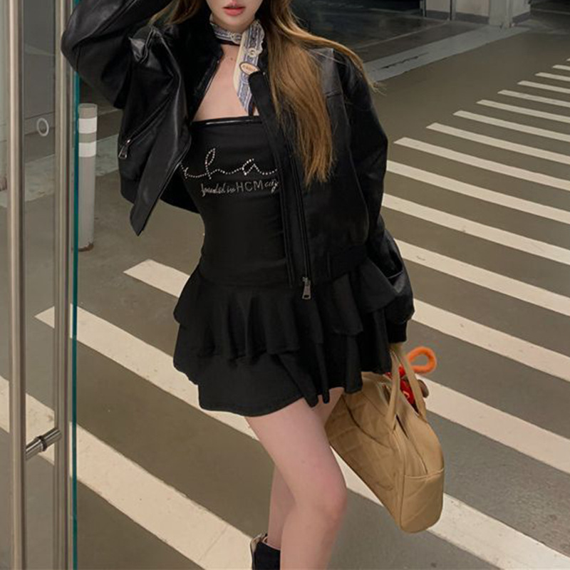 潮酷安可拉红pu皮衣外套女秋季2025新款复古机车宽松夹克美式上衣|undefined