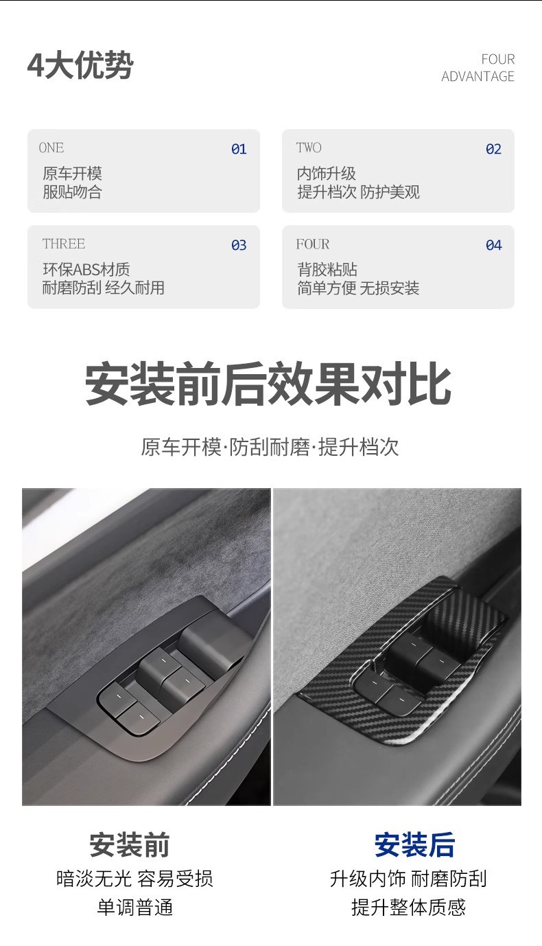 Suitable for Tesla's New Model Y Window Glass Lift Button Decorative Sticker Switch Modification Accessories
