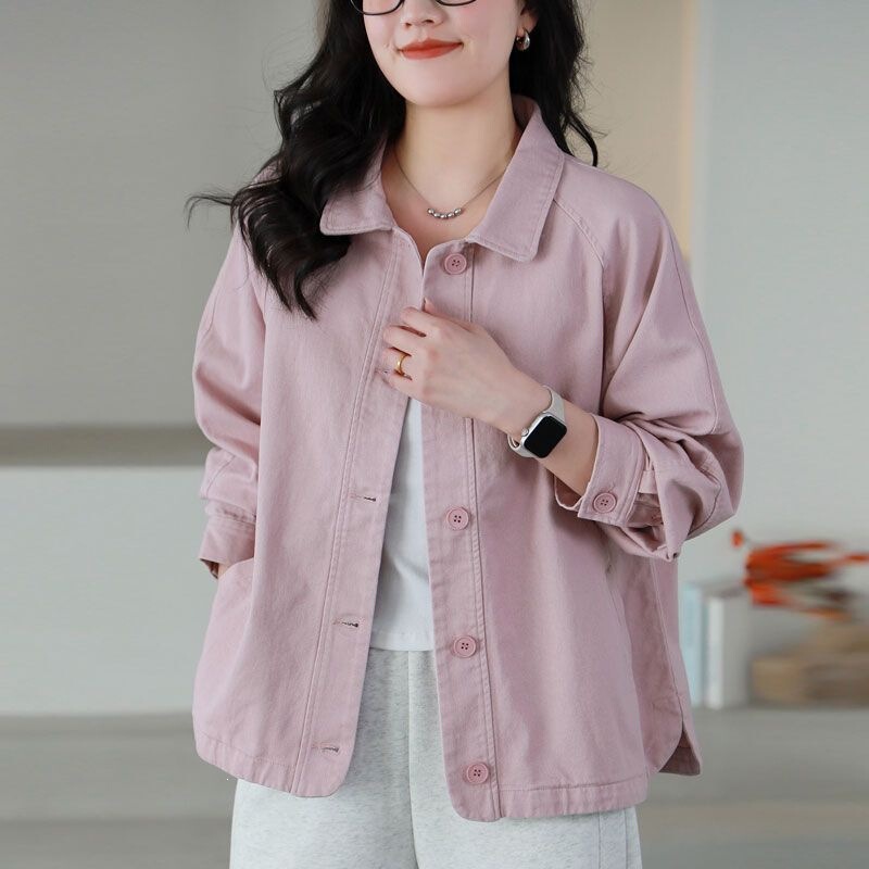 Cotton casual lapel jacket for women, 2026 spring new fashion versatile cardigan jacket for petite women Cotton casual lapel jacket for women, 2026 spring new fashion versatile cardigan jacket for petite women