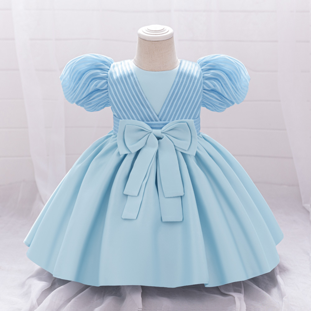 Nuevos vestidos de año nuevo para bebés y niños pequeños vestidos de fiesta de cumpleaños para niñas vestidos de lavado de satén vestidos de lazo en stock