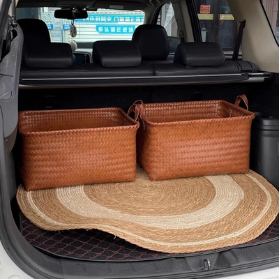 Car trunk folding storage box ladies practical finishing multi-function storage artifact car storage box storage (Car storage bag/box) - imitation-rattan-storage-box-382625cm-2-pieces