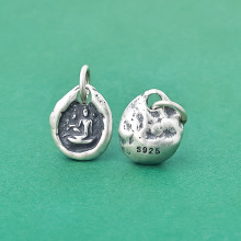 实心S925纯银自在观音银饼小吊牌侧挂文玩百香籽观自在度母挂件