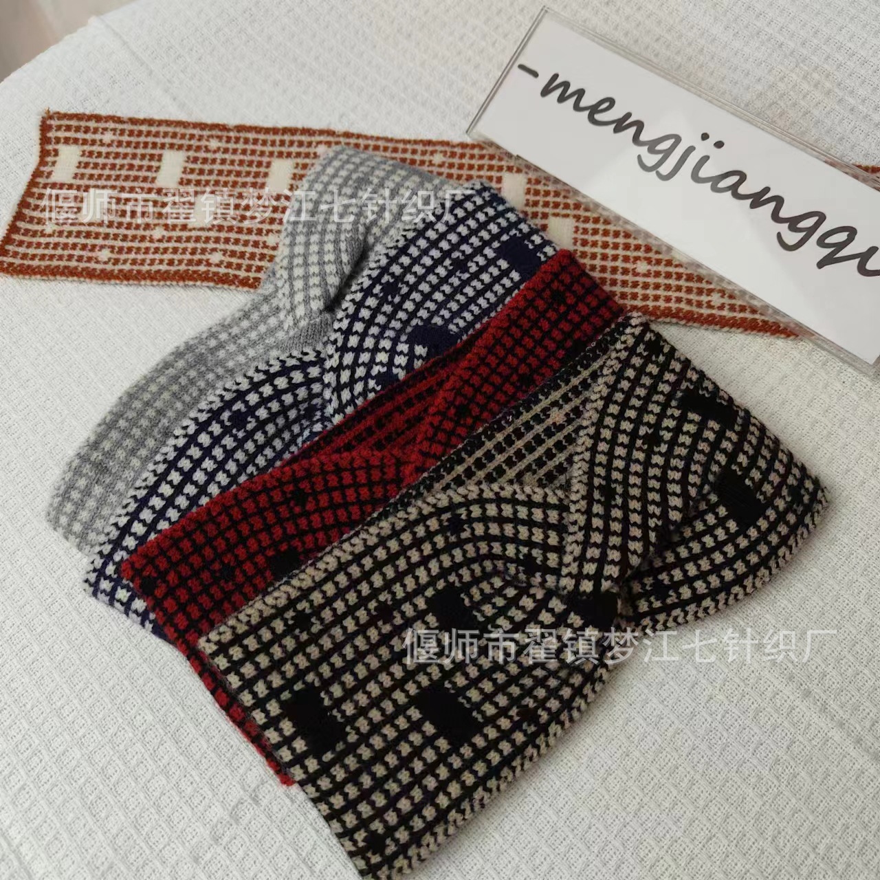 Gingham hair tie postpartum headscarf retro yarn hair tie fashion knitted hair tie cross head accessory striped