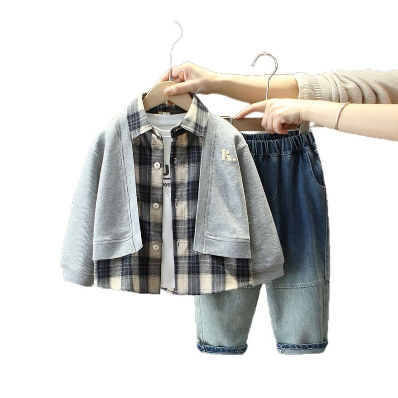 7713 Traje de niño Primavera y otoño 2025 Nuevo estilo Traje de niños guapos Ropa de moda Traje de tres piezas de primavera para bebés