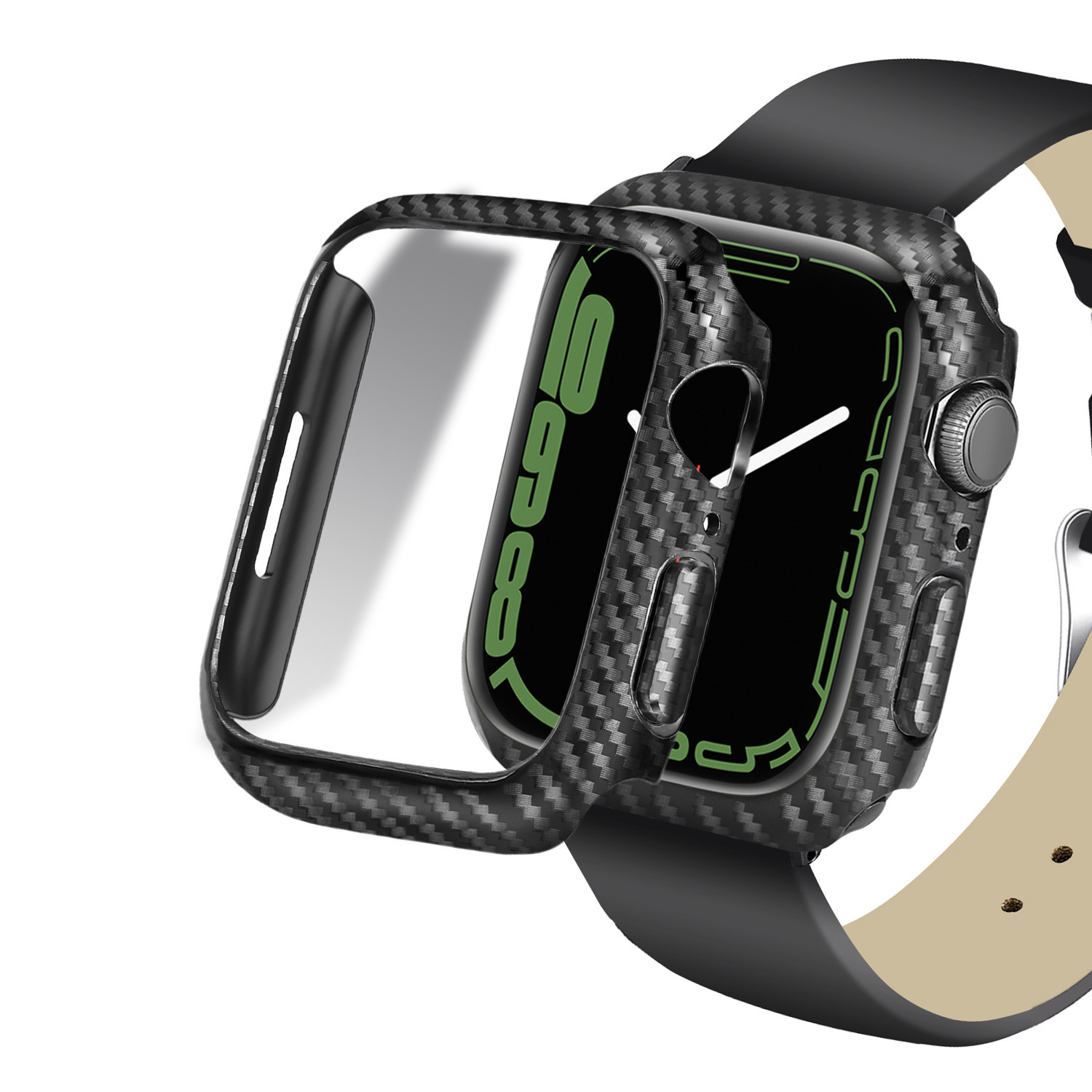 適用Apple Watch 8碳纖維表殼 蘋果8代手錶半包邊框保護套 PC硬殼
